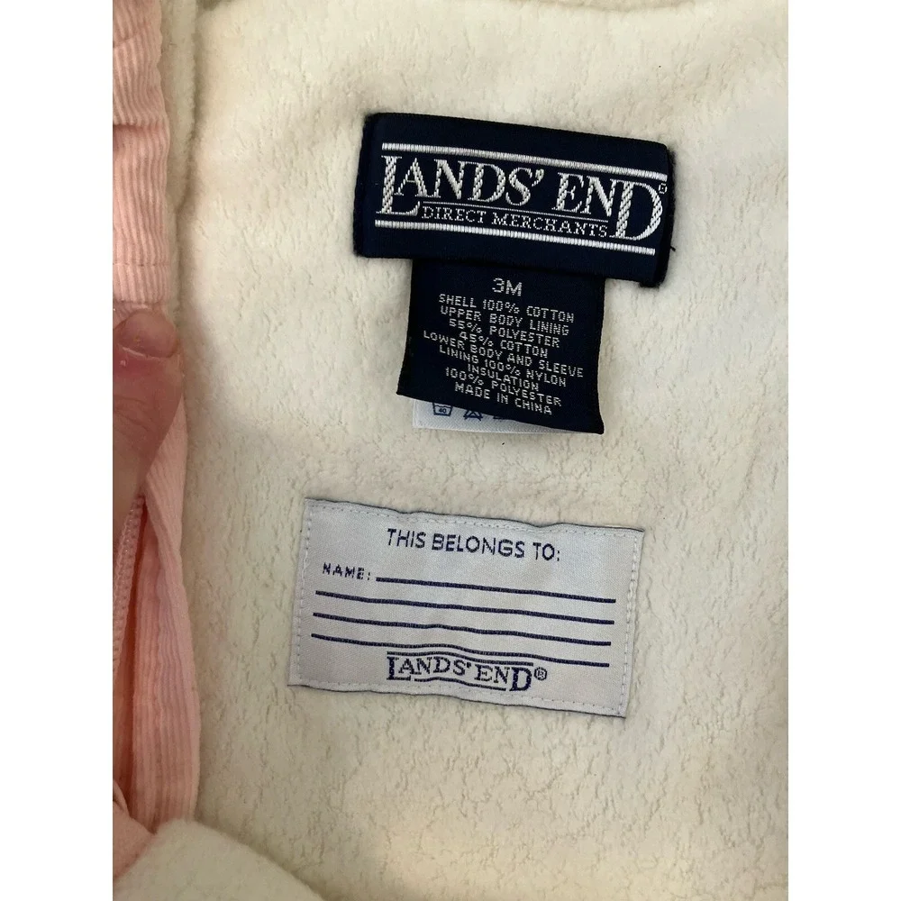 Lands' End Baby Infant 3 Month Pink‎ corduroy Snow Suit Bunting Suit Girl
